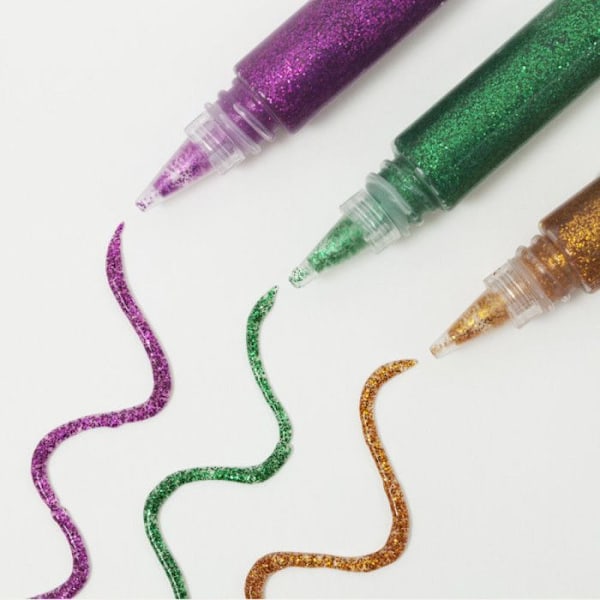 Glitterlim - Lefranc et Bourgeois - Set med 6 tuber - 5 ml - Variation av färger - Lätt att applicera Röd/fuchsia, blå, grön, silver, gul