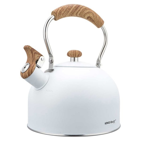 Kokare - KINGHOFF - KH-1860 - Rostfritt stål - 2,5L - Inbyggd visselpipa - Vit Vit