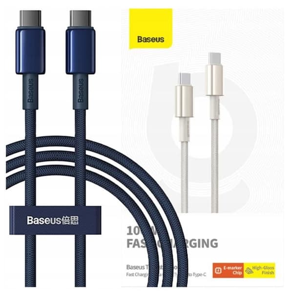 USB-C-kabel - BASEUS - Tungsten Gold - 100 W - 1 m - Blå Blå