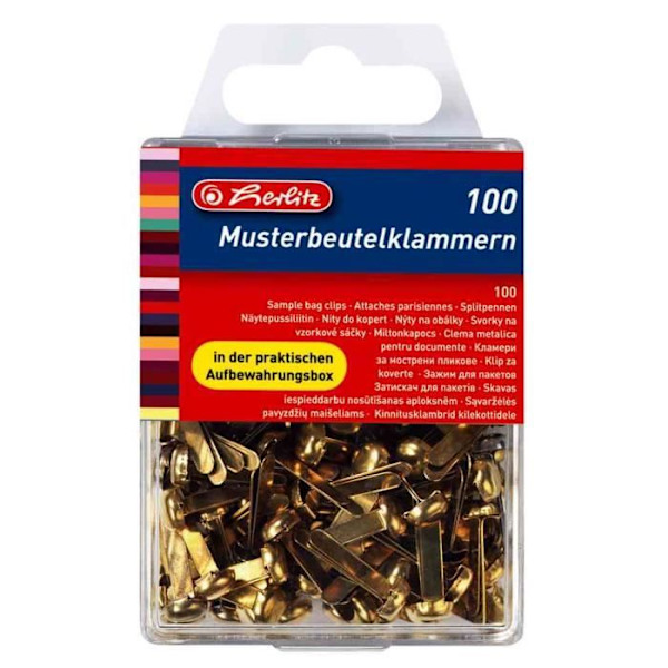 Klammerparis - herlitz - 100 stycken - Metall - Rundt huvud - Färg mässing Mässing