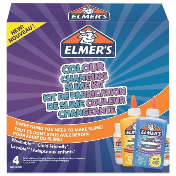 ELMER'S Color Changing Slime Kit, 2 flaskor färgskiftande lim (147 ml), 2 flaskor Magic Liquid (68 ml)