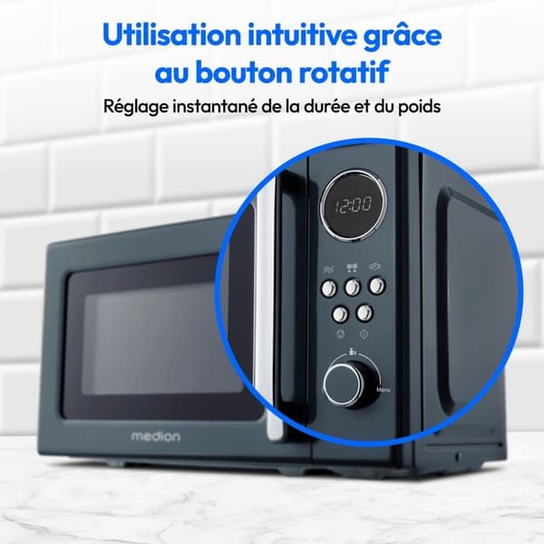 MEDION mikrovågsugn retro MD15000 - 20 L, 800 W, 8 program, digital display, grå grå