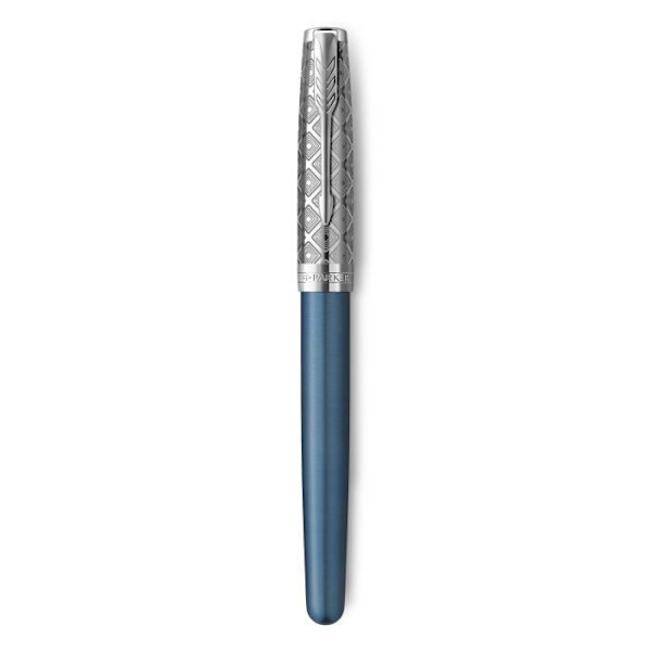 PARKER Sonnet Premium, reservoarpenna, metall och blå lack, palladiumattribut, fin spets 18k, presentförpackning