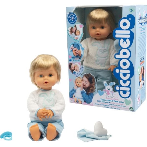 Cicciobello, Câlin Coucou, docka 42 cm, mjuk kropp, 1 napp och 1 gosedjur, Leksak för barn från 2 år, CCB99