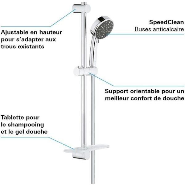 GROHE Vitalio Comfort 100 Krom duschset - 2 strålar - Duschstång 600 mm - Flexibel 1750 mm