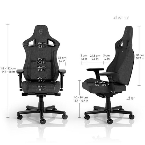 Gamer Stol - Noblechairs - Epic Compact TX - Grå - Höjdjusterbar - Lutbar Grå