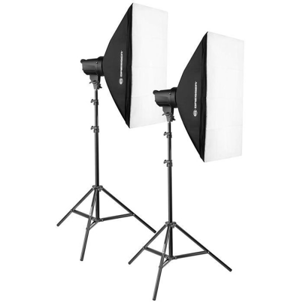 Bresser Studio Flash Set 200 W BRT med 200 50 x 70 cm Softboxar med diffuser, inuti