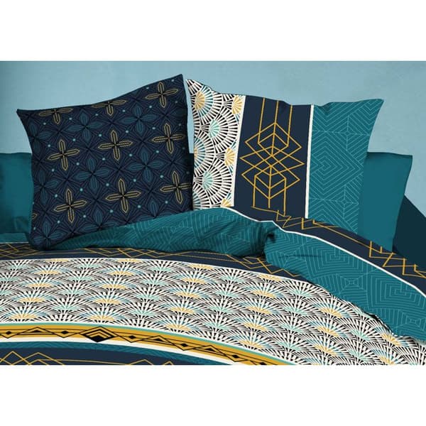 Påslakan 240x260 + 2 örngott - Microfiber - Biarritz Blå, Guld, Vit
