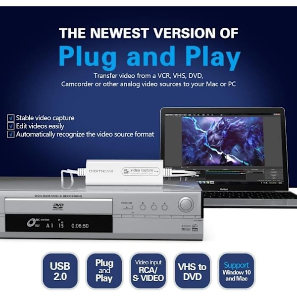 DIGITNOW Video Capture Card USB 2.0, VHS VCR TV till DVD omvandlare
