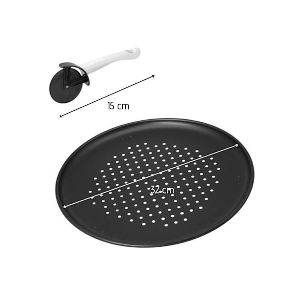 Pizzaplatta - Zenker - 7512 - 2 Perforerade Plattor - Pizzahjul - 32 cm i Diameter Svart