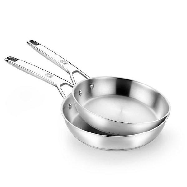 BRA Signature | Set med 2 Stekpannor i Rostfritt Stål 18/10 Professionell utan Non-Stick Beläggning, Tredubbel Botten Diffusor, Alla