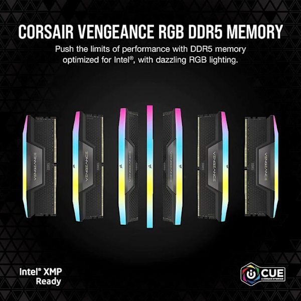 Corsair Vengeance RGB DDR5 32 GB (2 x 16 GB) 6200 MHz CL36 RAM - Svart - Dual Channel Kit