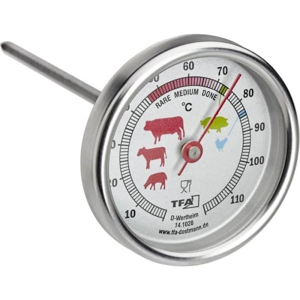 Grilltermometer - TFA DOSTMANN - 14.1028 - Visar ideal temperatur - Vit - 1 styck Vit