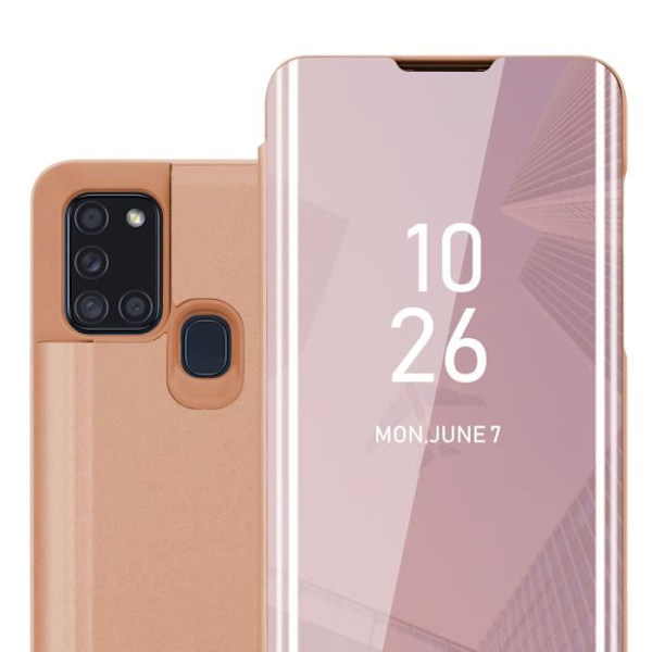Fodral - CADORABO - Samsung Galaxy A21s - Clear View - 360 graders skydd - Rosa Rosa