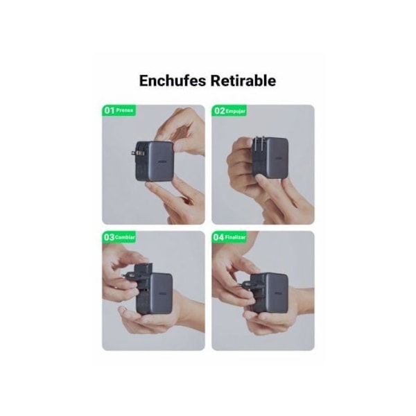 Reseladdare - UGREEN - Nexode 65W - 3 USB C-portar - Internationell adapter - Snabbladdning