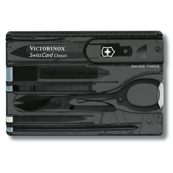 Schweizisk fickkniv - VICTORINOX - SwissCard Onyx 0.7133.T3 - 10 funktioner - Transparent antracitsvart Transparent antracitsvart