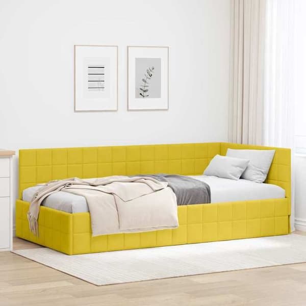 vidaXL Vinkel sängram Gul 90 cm x 190 cm Sammet 42016384