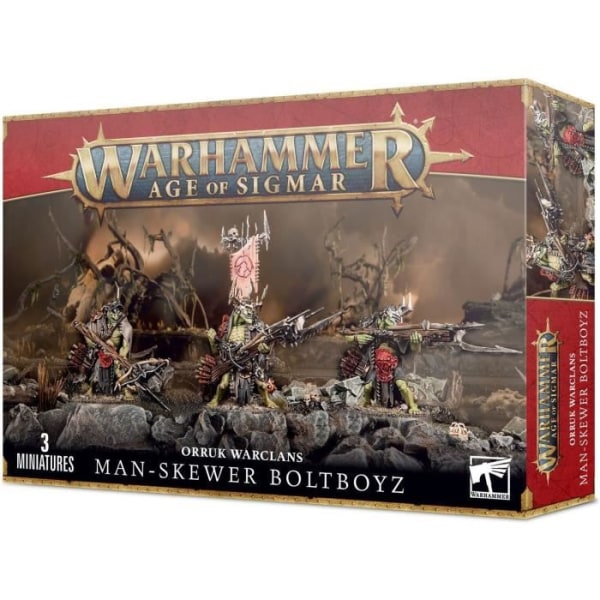 Warhammer AoS Orruk Warclans Grillspett Figurer - Set med 3 - 41 delar - Grå/Grön