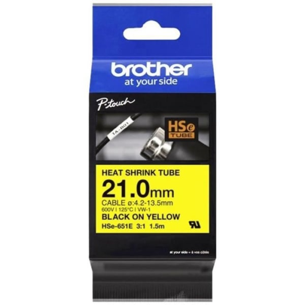 Bläckband för Brother HSe HSE651E krympslang Bandfärg: gul Teckenfärg: svart 21 mm 1,5