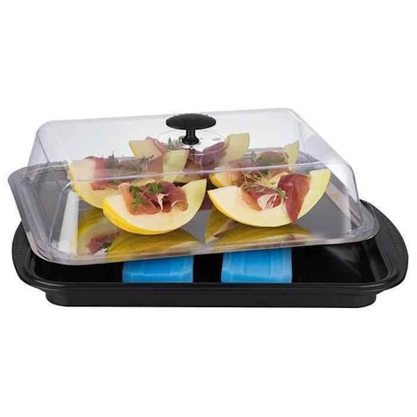 Set kyltisk kylplatta - APS - Rektangulär - Transparent svart - 43x29x14 cm - Inkluderar förvaringskupa