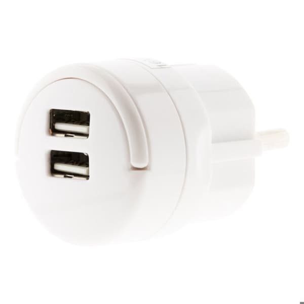 Dubbel USB-laddare 2,1A med utdragbart ring i vitt - Zenitech Vit