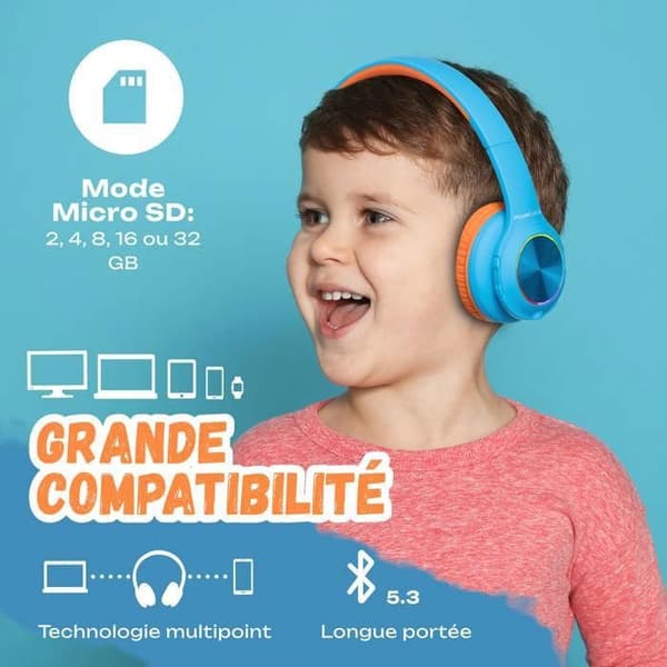 Trådlösa Bluetooth-hörlurar - POWERLOCUS - Orange - Fällbar - För barn - Unisex Apelsin