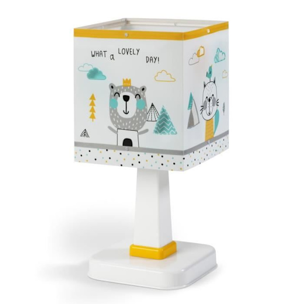 Dalber - Sänglampa för barn - Hello Little - Björn, katt, räv, kaninmotiv L 15 cm, H 30 cm, Vit, gul Multifärg