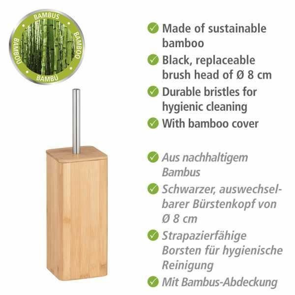 Toalettborstehållare i bambu, svart toalettborste, bambusträ, 10,1x37,5x10,1 cm, brun