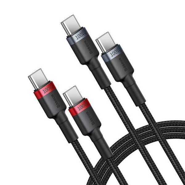 Cabel för laddning Baseus Cafule USB-C till USB-C 100W 1 m (2 stycken) Röd Svart + Grå Svart