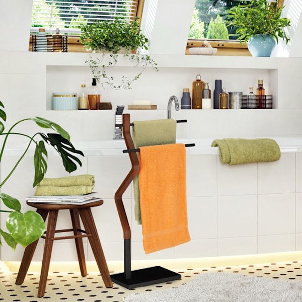 Relaxdays Fristående handduksställ, kökshandduksställ, 2 barer, för disktrasor, trä & metall, svart/brun svart brun
