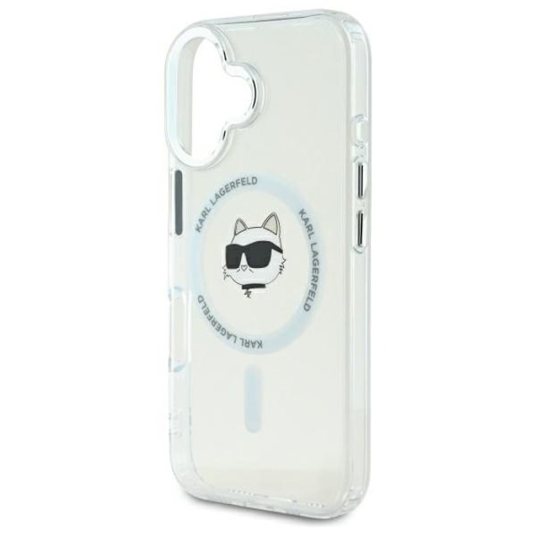 Coque MagSafe Karl Lagerfeld IML Metal Choupette Head för iPhone 16 Plus (vit)