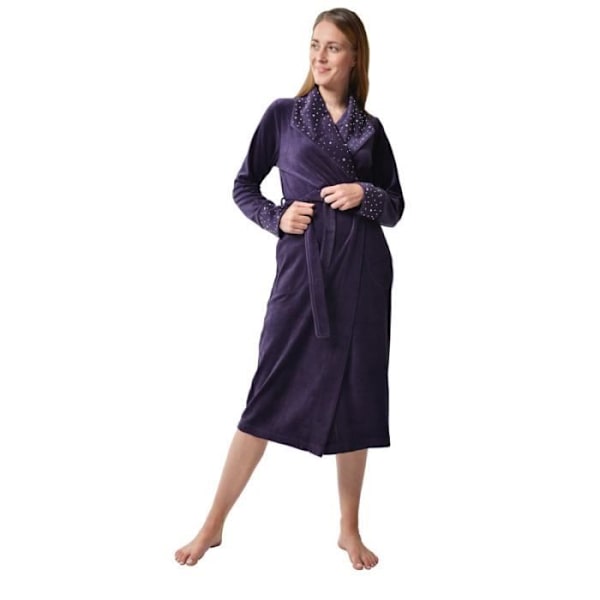 Peignoir Kvinna - DeSen - Mörklila - Mjuk Sammet - Huva - 4 Säsonger Mörklila