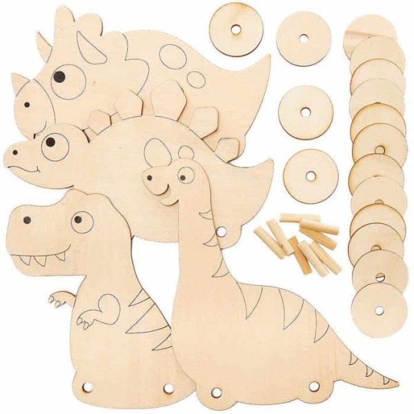 Pull Toy - Baker Ross Push Toy - FC830 - Wooden Pull Toy Dinosauriemönster - Set med 4, leksaker för barn ()
