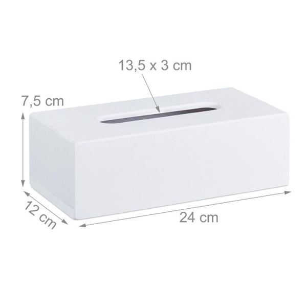 Relaxdays Tissue Box, dispensera för våtservetter badrum, kök, bambumaterial, HLP: 7,5 x 24 x 12 cm, vit Vit
