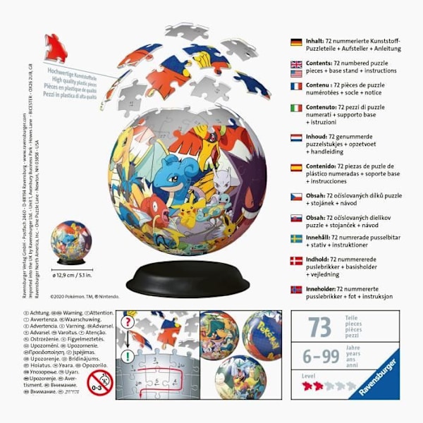 Pokémon Ball 3D-pussel 72 bitar - Ravensburger - 3D-barnpussel utan lim - Från 6 år Flerfärgad