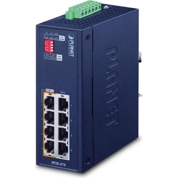 Ethernet-switch - PLANET - IPOE-470-12V - 4 portar - PoE - IP30-skydd Blå