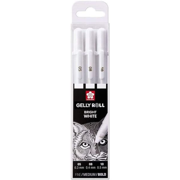 Etui med 3 Sakura Gelly Basic White-pennor - Vit - 0,3/0,4/0,5 Mm - Sakura Vit