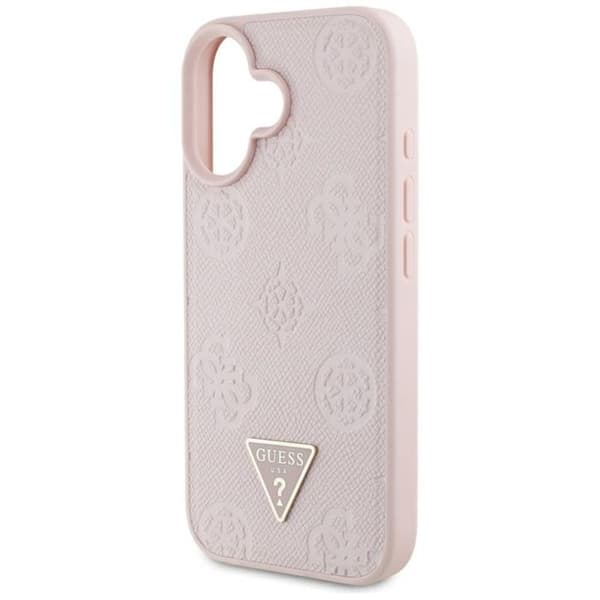 Coque Guess Grained Hot Stamp Peony Triangle Logo MagSafe för iPhone 16 (rosa)