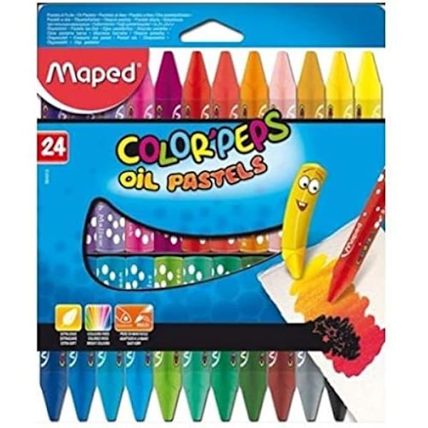 Oljpasteller - MAPED - 24 Extra-Mjuka Kritor - Maxi Format - Klara Färger - Ergonomiska Olika färger