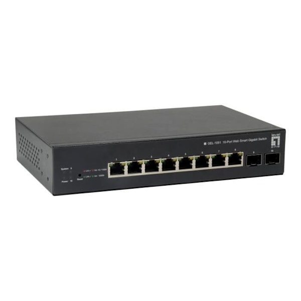 Intelligent switch - LevelOne - GEP-1051 - 8 x 10/100/1000 (PoE+) - 2 x Gigabit SFP - Rackmonterbar Svart