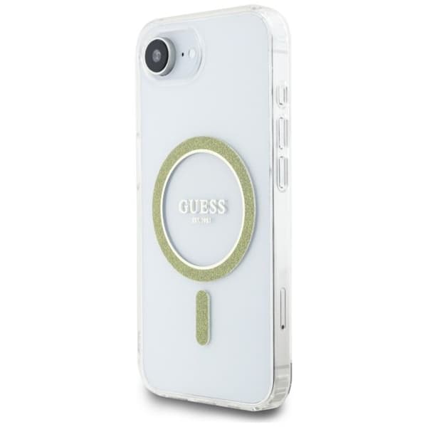 Coque Guess IML Glitter Circle MagSafe för iPhone 16e - Klar Klar