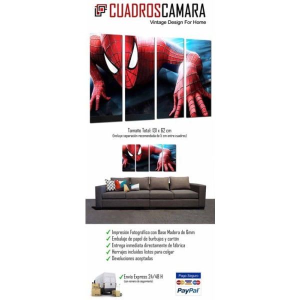 Målning - duk Cuadros cámara - 26638 - Ref. Spiderman trätryckt bild Spiderman mönster 131 x 62 cm