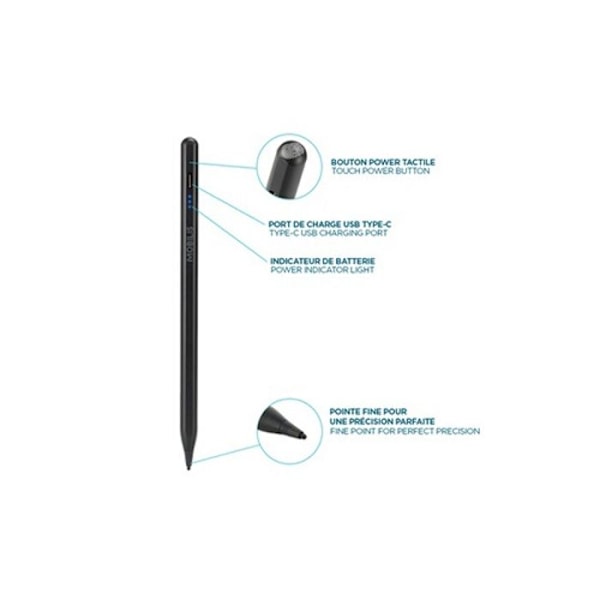 Universell stylus - MOBILIS - Kompatibel med iOS och Android - Perfekt precision - Autonomi 10h - Snabbladdning Svart