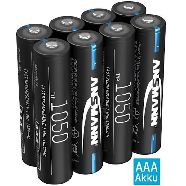 ANSMANN AAA 1050mAh NiMH 1,2V batteri - laddningsbart, hög kapacitet för fjärrstyrda fordon, mikrofon, instrument