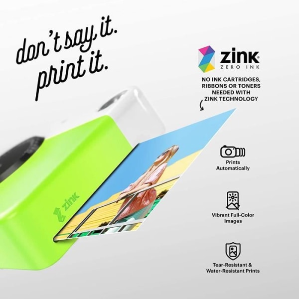 KODAK Printomatic - Instant Print Camera with Zink Sticker Paper 5 cm x 7,6 cm, Green -