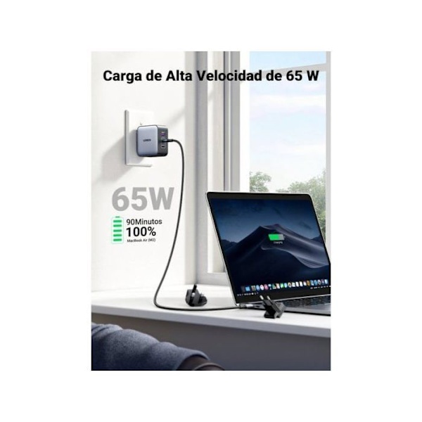 Reseladdare - UGREEN - Nexode 65W - 3 USB C-portar - Internationell adapter - Snabbladdning