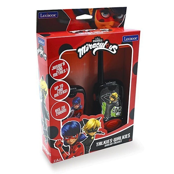 Miraculous Walkie-Talkies - LEXIBOOK - 200m räckvidd - Hård antenn - 2 kommunikationskanaler röd och svart