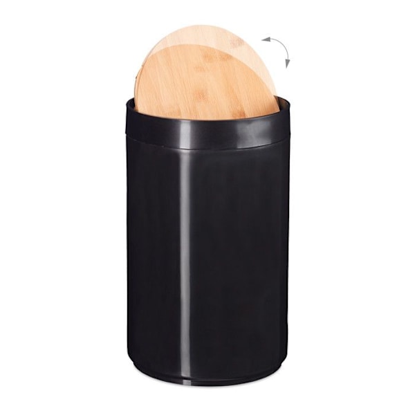 Relaxdays badkar 5l, svänglock i bambu, modern, plast, 5,5 L, H x D 26,5 x 18 cm, svart svart, ljusbrun