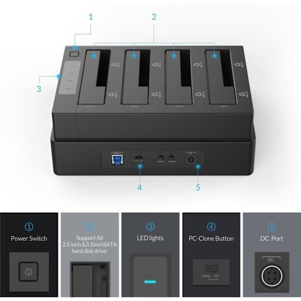 ORICO Externt Kabinet för Hårddisk 6648US3-C USB 3.0 & Klona