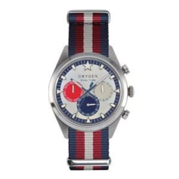 Unisexklocka - OXYGEN - Long Island 40mm - Analog Quartz - Tygband - Blå färg Blå Vit Röd